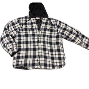 Wrangler Shacket L White Black Buffalo Pld Hood Quilt Lined Workwear Grunge Y2K